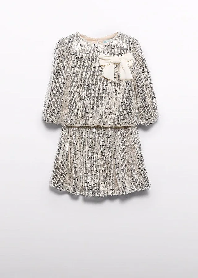 Abel & Lula Girls Gold Sequins Holiday Party Skirt & Top with Bow