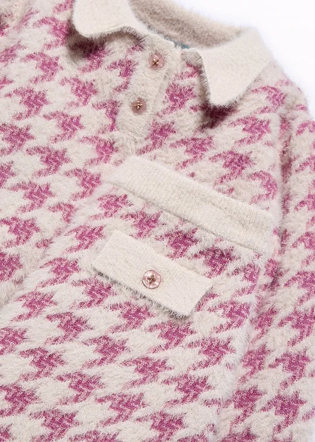 Abel & Lula Girls Pink Houndstooth Sweater Knit Skirt Set