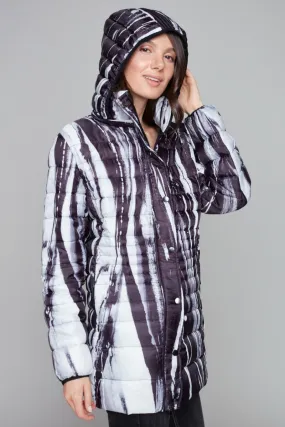 Abstract Print Hooded Puffer Coat