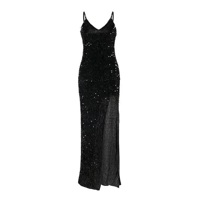 Ashoreshop Sexy v-neck sequined long dress women summer