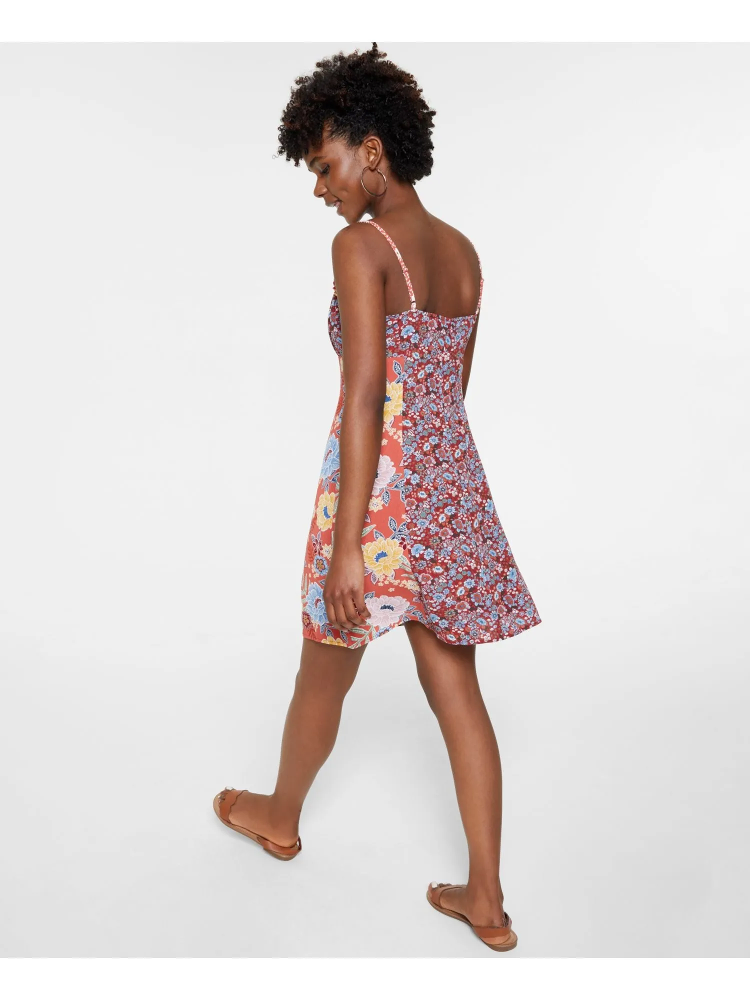 BAR III DRESSES Womens Orange Adjustable Zippered Floral Sleeveless Sweetheart Neckline Above The Knee Shift Dress