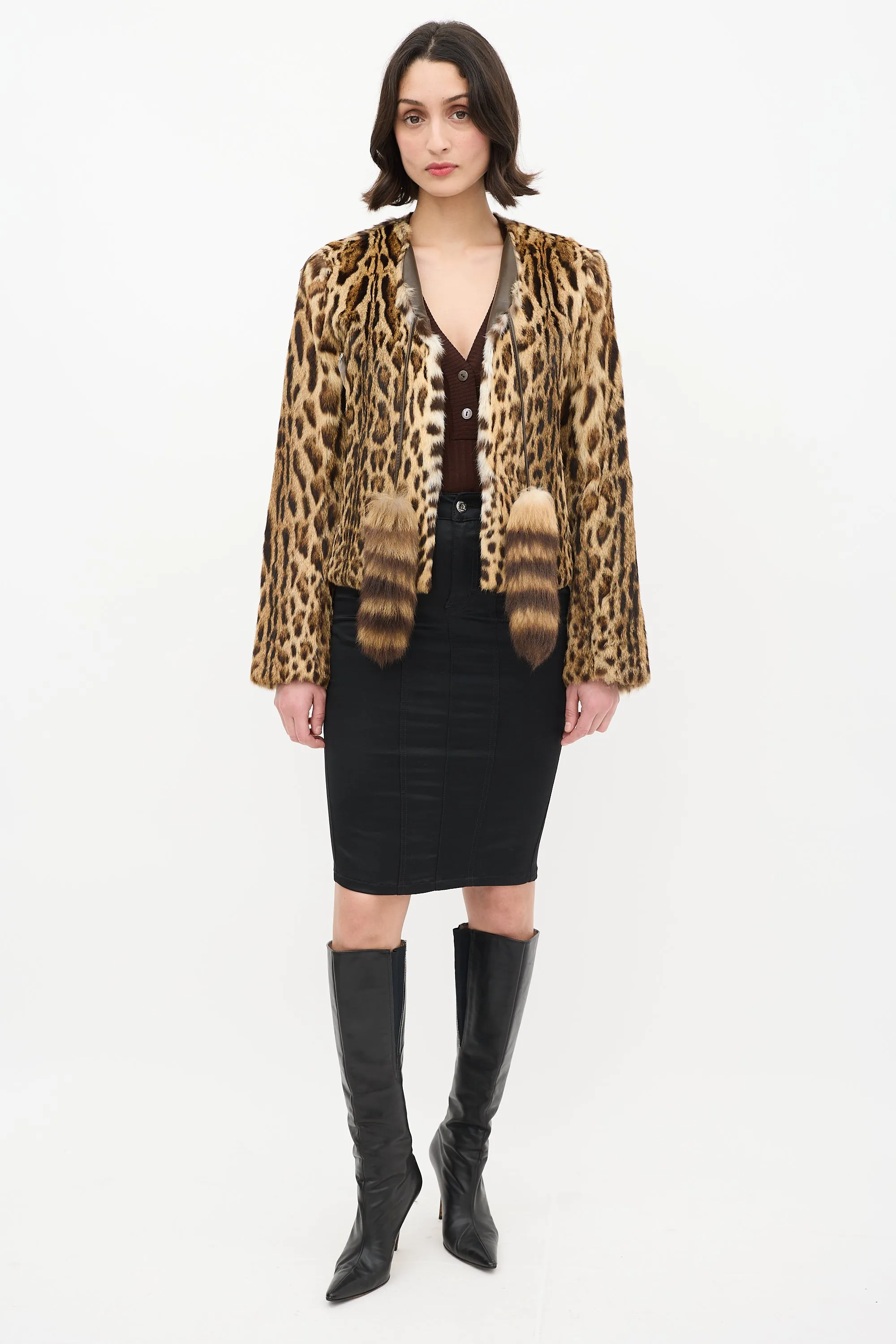 Beige & Brown Fur Tassel Jacket