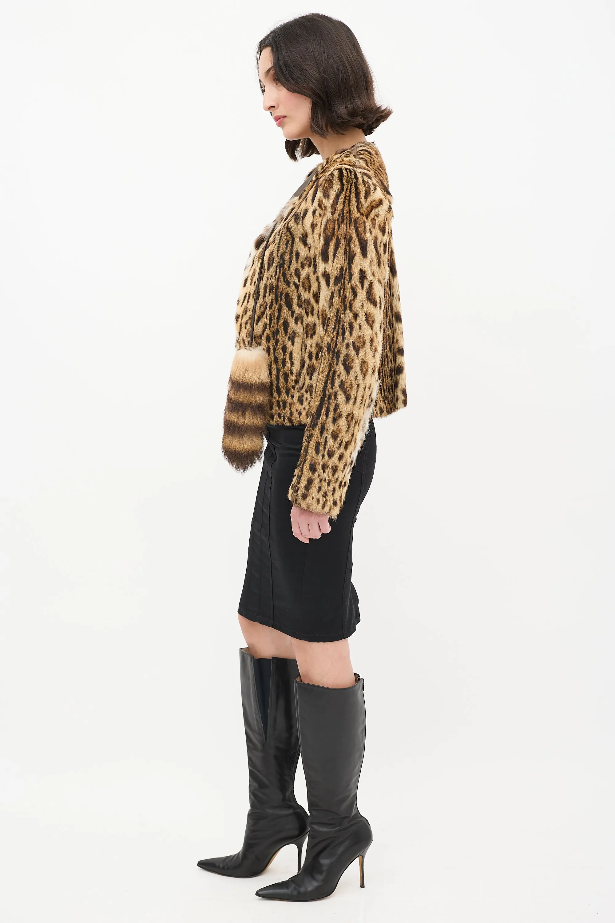 Beige & Brown Fur Tassel Jacket
