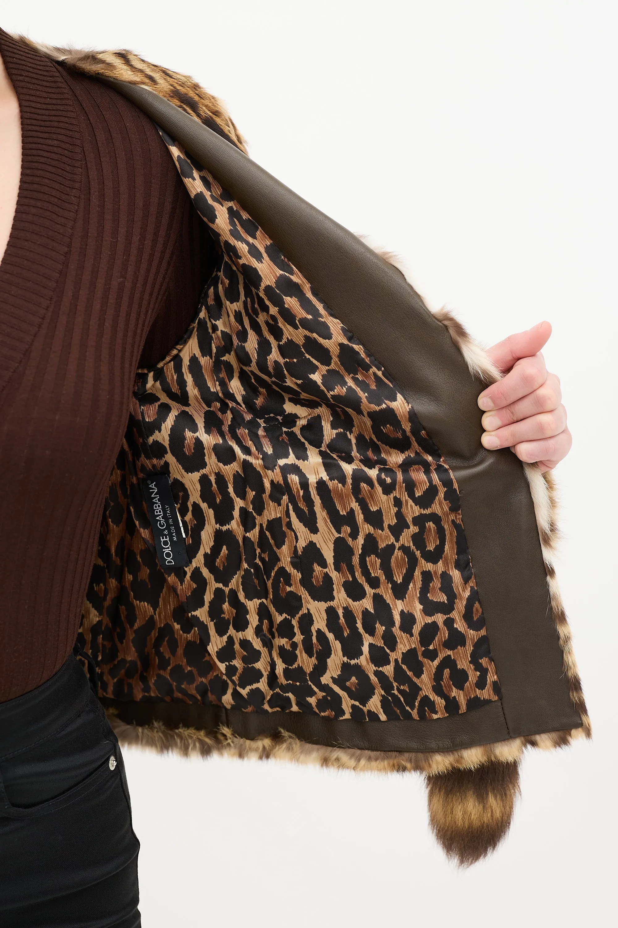 Beige & Brown Fur Tassel Jacket