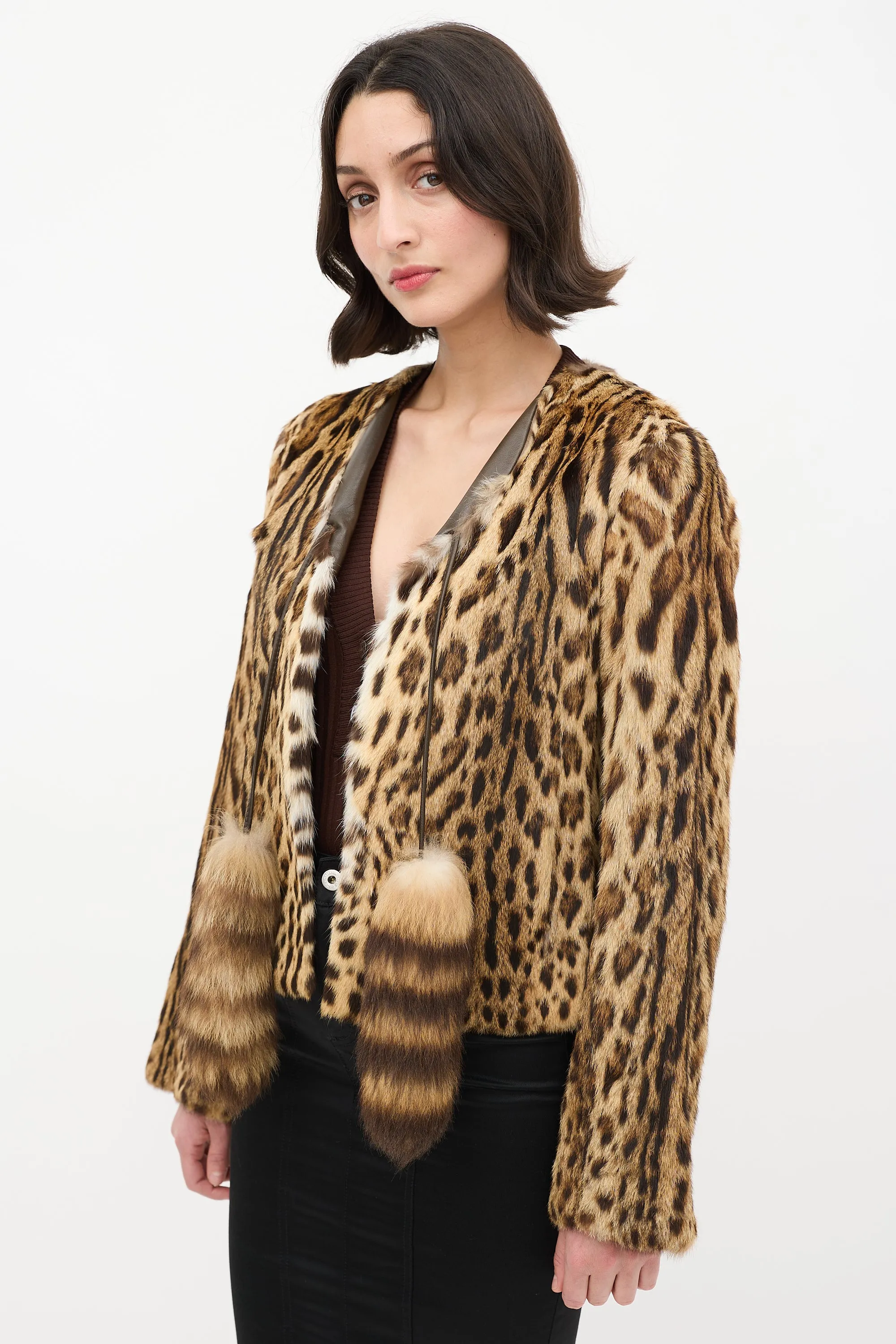 Beige & Brown Fur Tassel Jacket