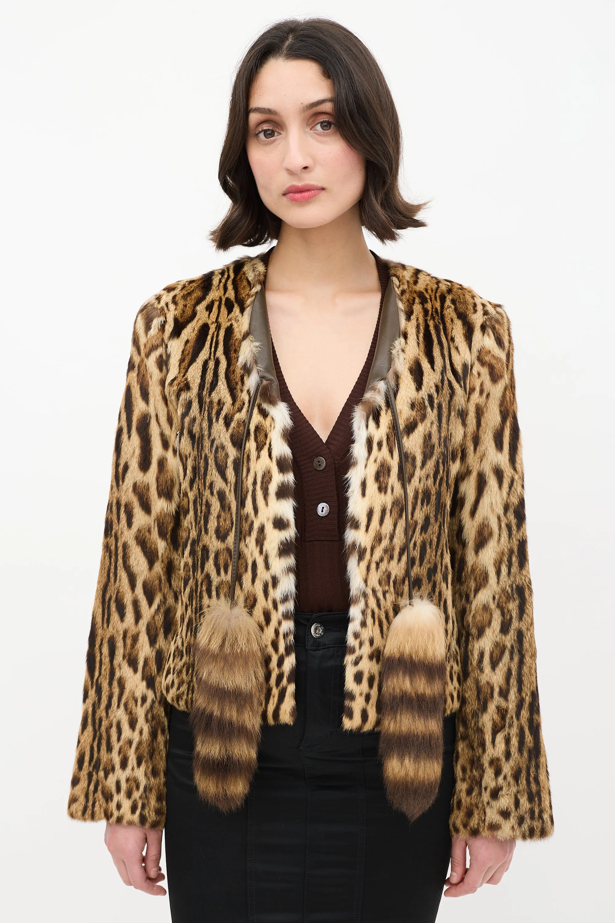 Beige & Brown Fur Tassel Jacket