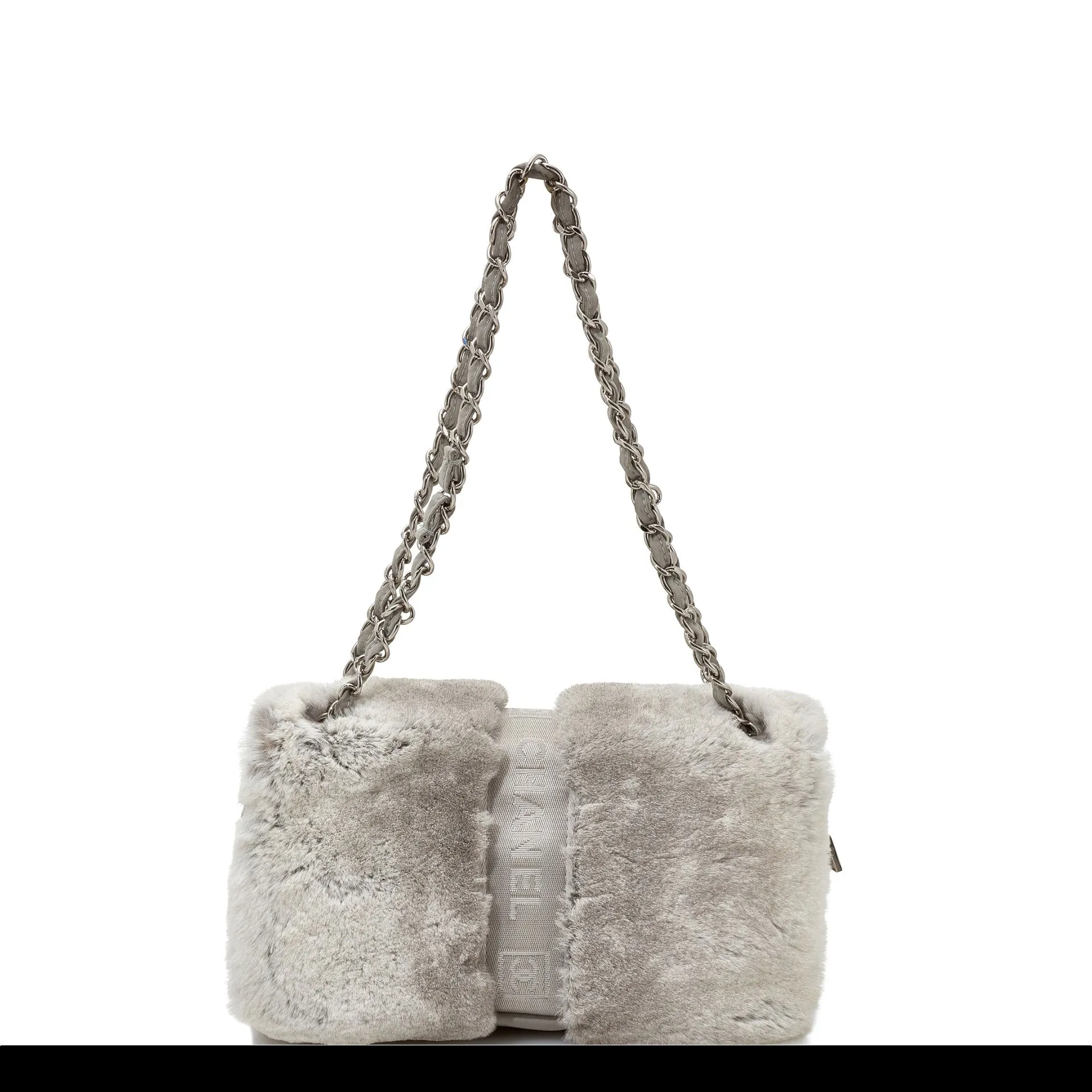 Chanel Vintage Grey Fur Sport Belt Lock Shoulder Bag