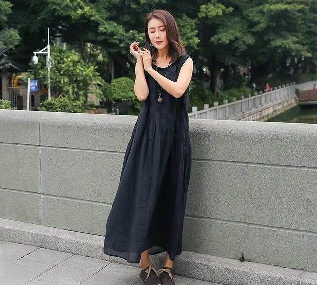 Cotton Linen Sleeveless Casual Dresses