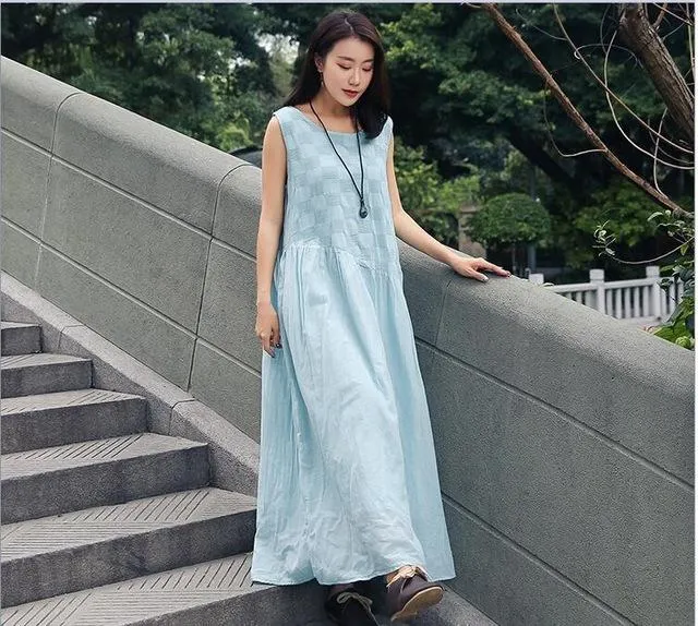 Cotton Linen Sleeveless Casual Dresses