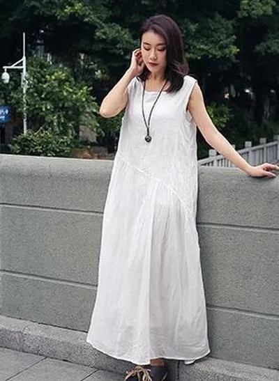 Cotton Linen Sleeveless Casual Dresses