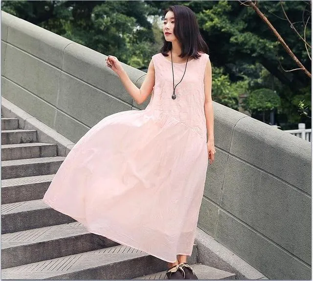 Cotton Linen Sleeveless Casual Dresses