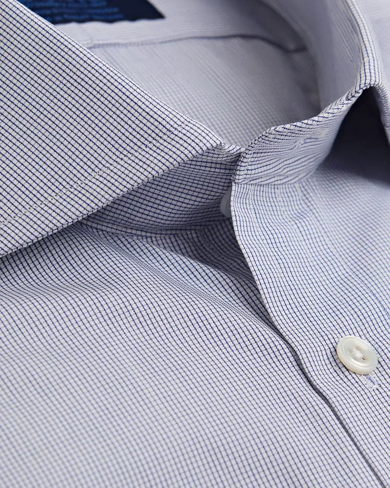 Cut-away Collar, 2 Button Cuff Shirt in a Navy & White Small Classic Check Poplin Cotton