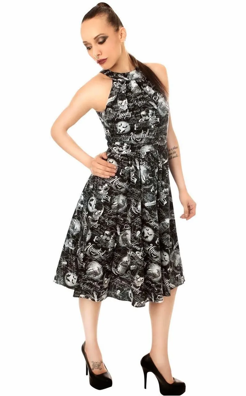 Halloween Dress Black Cotton Wicked Retro Haunted Skulls Rockabilly