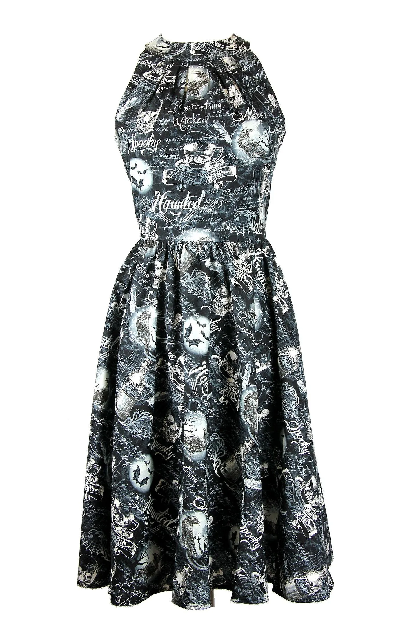 Halloween Dress Black Cotton Wicked Retro Haunted Skulls Rockabilly