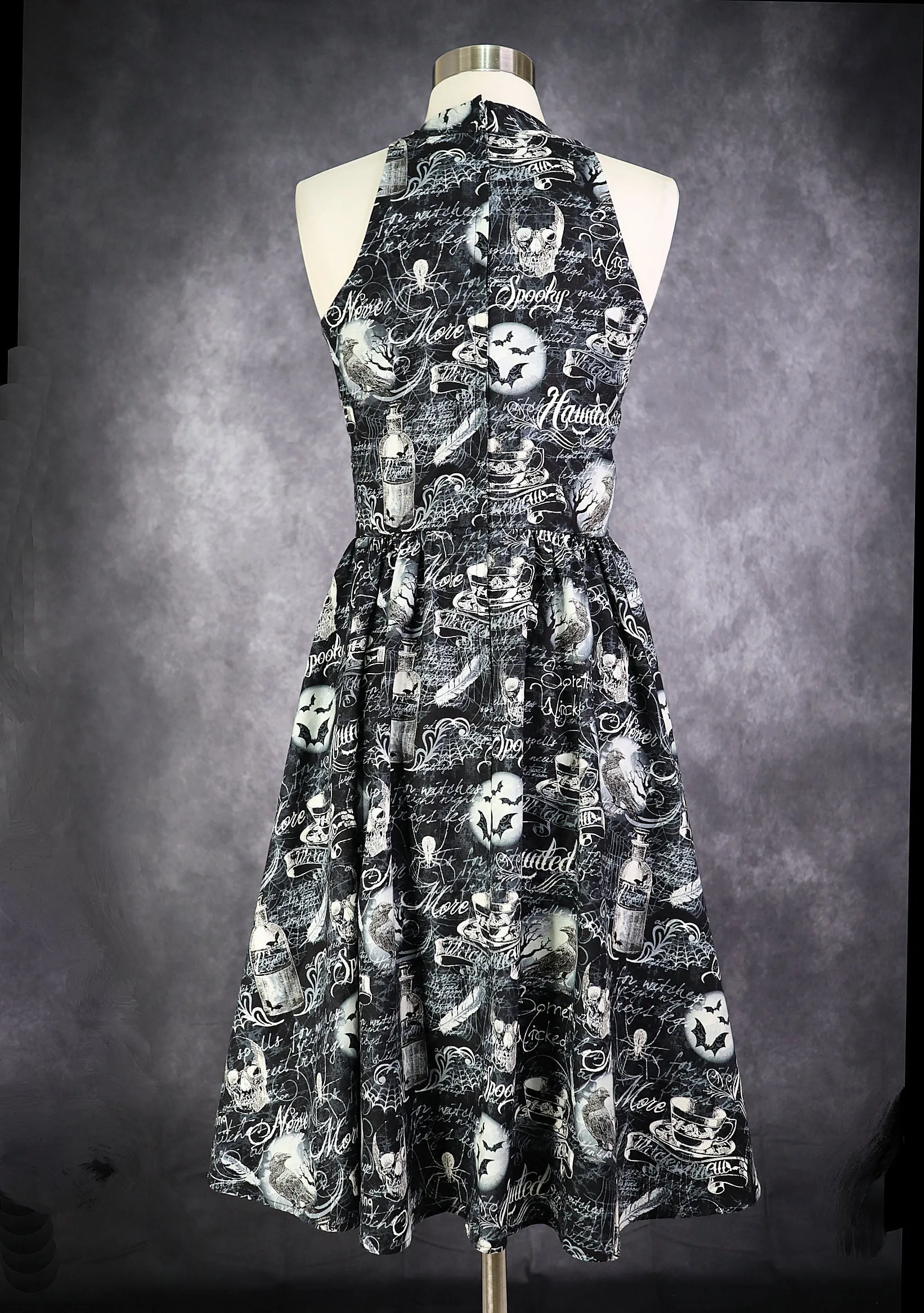 Halloween Dress Black Cotton Wicked Retro Haunted Skulls Rockabilly
