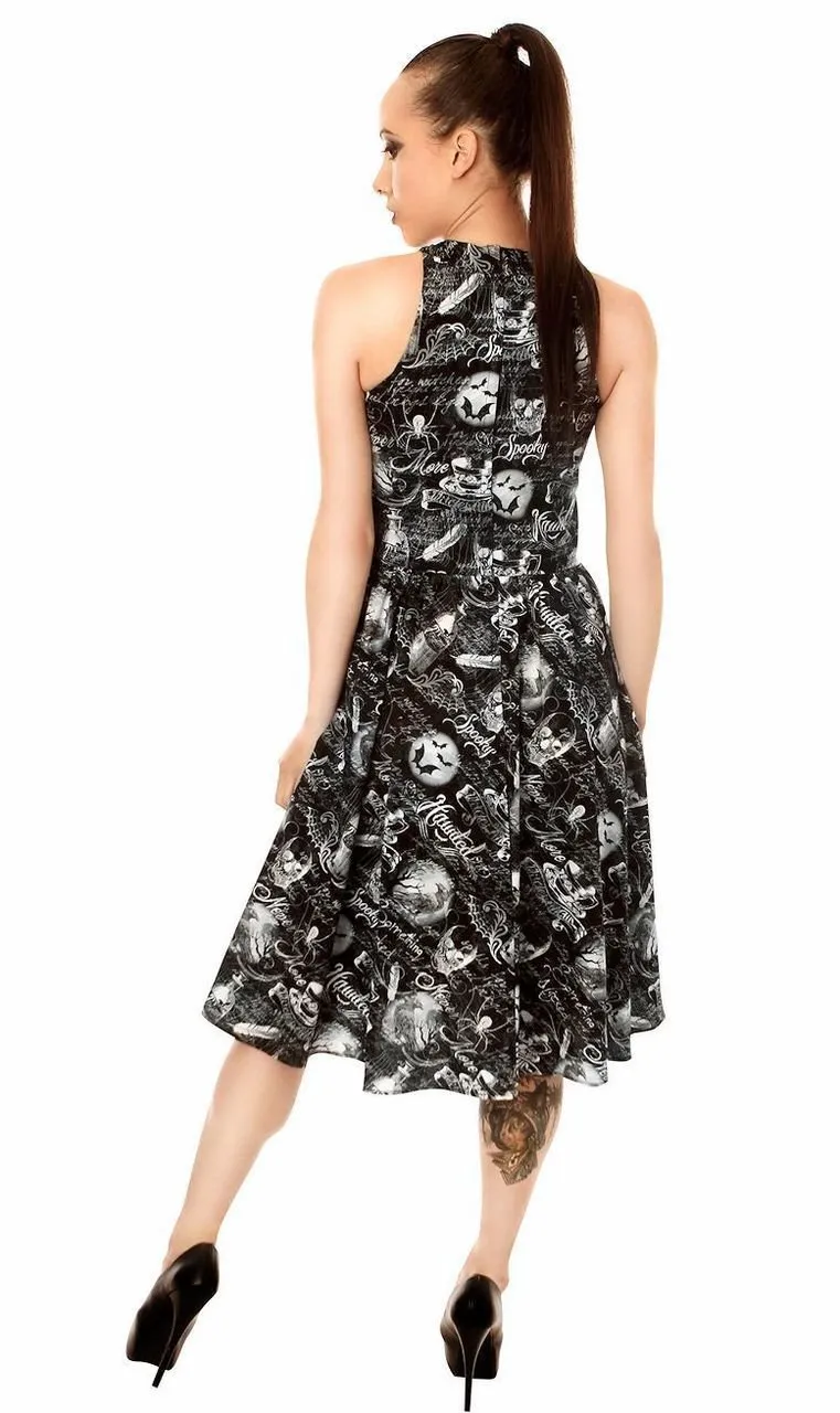 Halloween Dress Black Cotton Wicked Retro Haunted Skulls Rockabilly