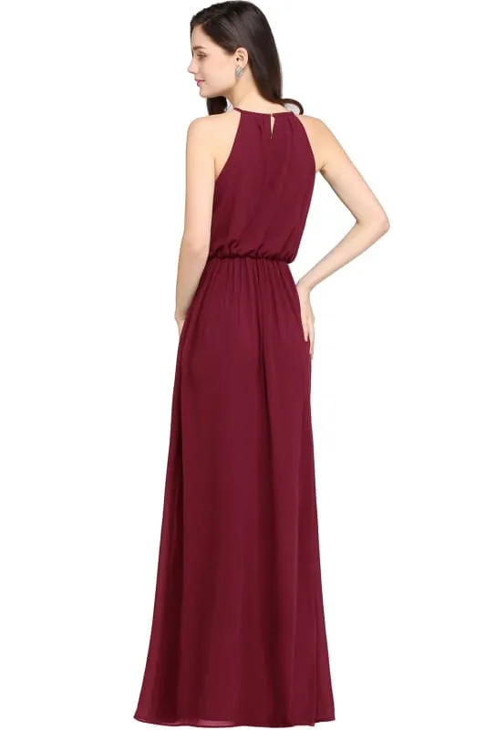 Halter Ruffle Chiffon Bridesmaid Dress Floor Length Casual Wear Dress