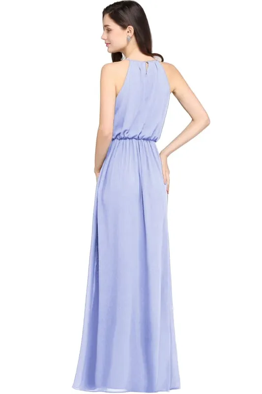 Halter Ruffle Chiffon Bridesmaid Dress Floor Length Casual Wear Dress