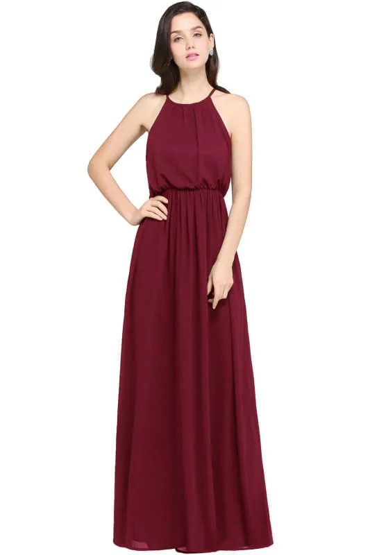 Halter Ruffle Chiffon Bridesmaid Dress Floor Length Casual Wear Dress