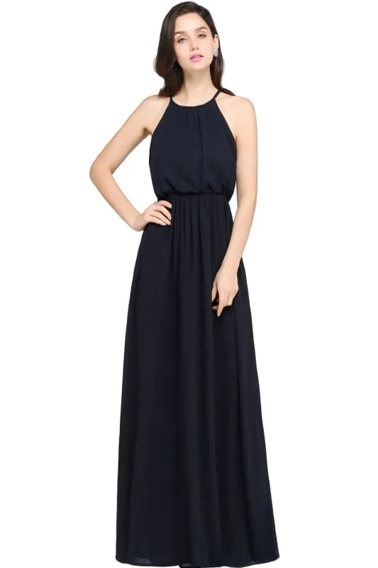 Halter Ruffle Chiffon Bridesmaid Dress Floor Length Casual Wear Dress