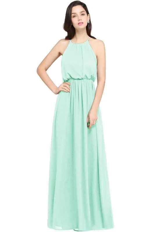Halter Ruffle Chiffon Bridesmaid Dress Floor Length Casual Wear Dress