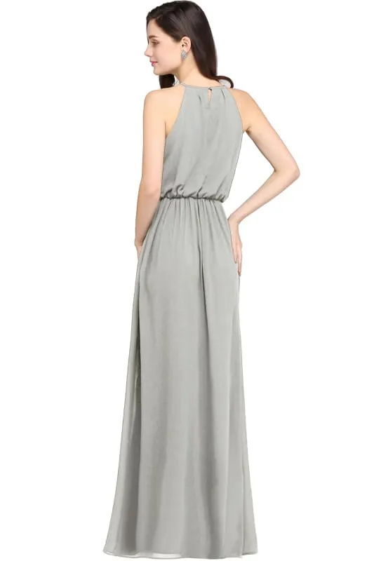 Halter Ruffle Chiffon Bridesmaid Dress Floor Length Casual Wear Dress