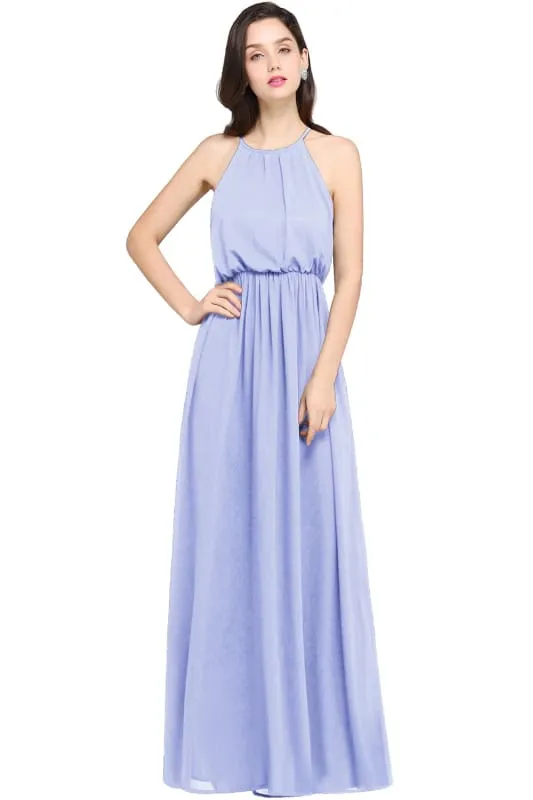 Halter Ruffle Chiffon Bridesmaid Dress Floor Length Casual Wear Dress