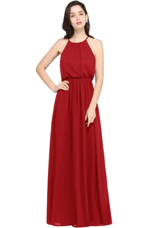Halter Ruffle Chiffon Bridesmaid Dress Floor Length Casual Wear Dress