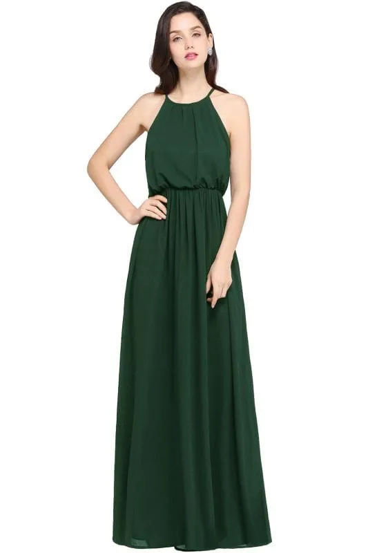 Halter Ruffle Chiffon Bridesmaid Dress Floor Length Casual Wear Dress