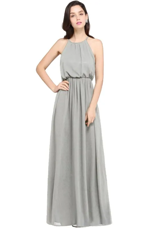 Halter Ruffle Chiffon Bridesmaid Dress Floor Length Casual Wear Dress