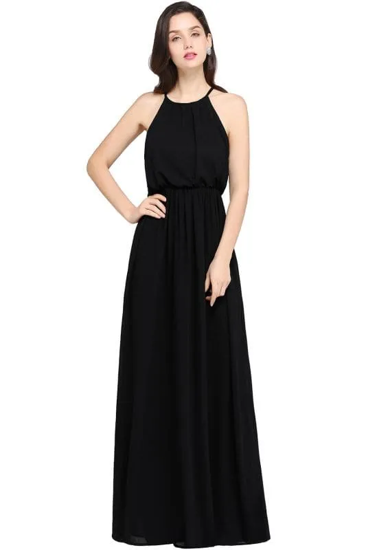Halter Ruffle Chiffon Bridesmaid Dress Floor Length Casual Wear Dress