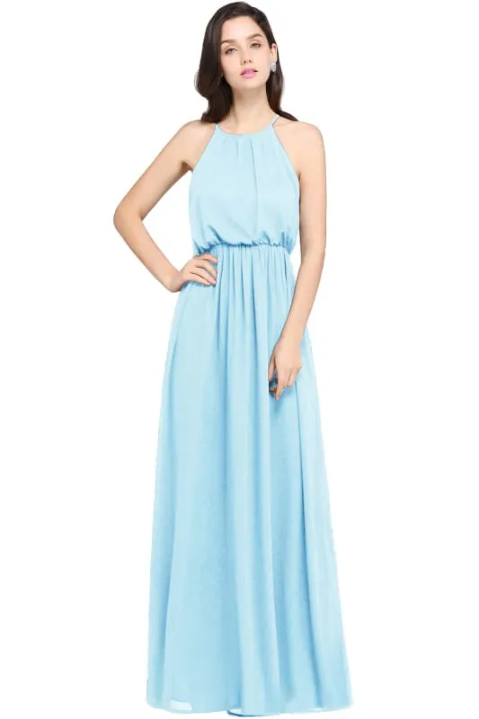 Halter Ruffle Chiffon Bridesmaid Dress Floor Length Casual Wear Dress