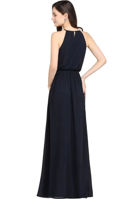 Halter Ruffle Chiffon Bridesmaid Dress Floor Length Casual Wear Dress