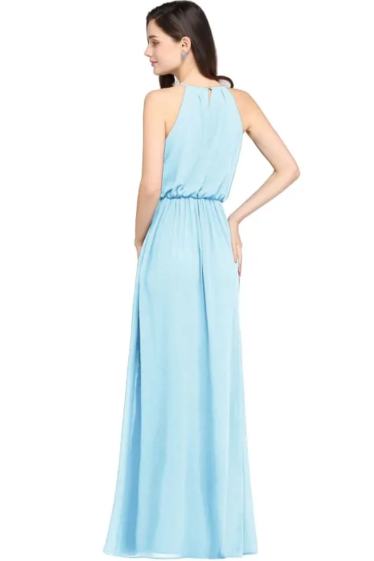 Halter Ruffle Chiffon Bridesmaid Dress Floor Length Casual Wear Dress