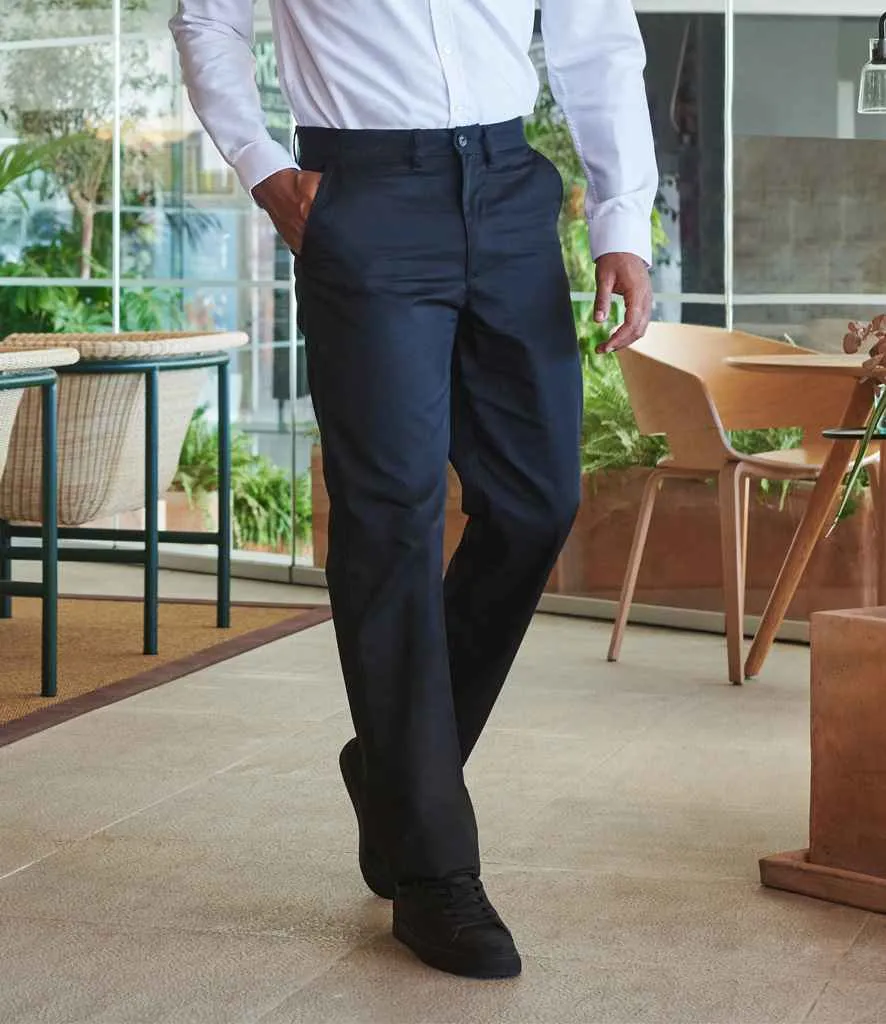 Henbury 65/35 Flat Fronted Chino Trousers | Black