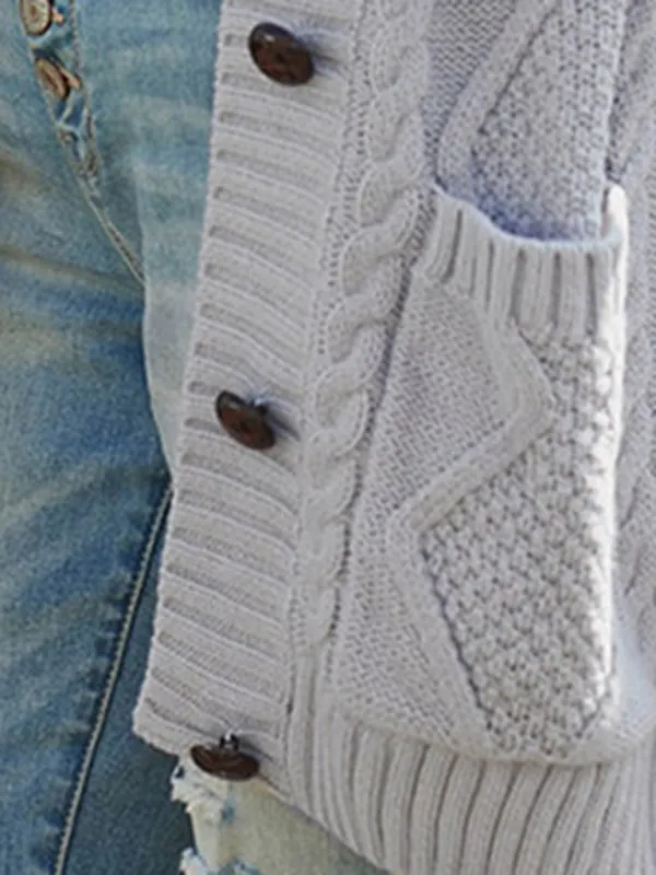 Hooded Mid-Length Jacket with Cable Knit | Faux Fur Cardigan