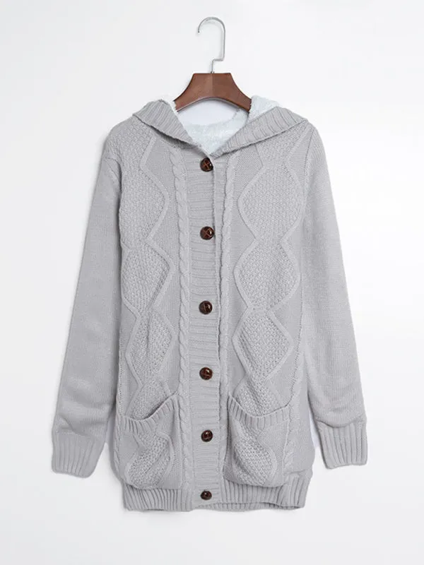 Hooded Mid-Length Jacket with Cable Knit | Faux Fur Cardigan