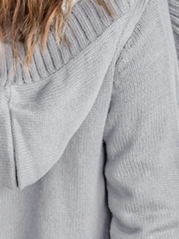 Hooded Mid-Length Jacket with Cable Knit | Faux Fur Cardigan