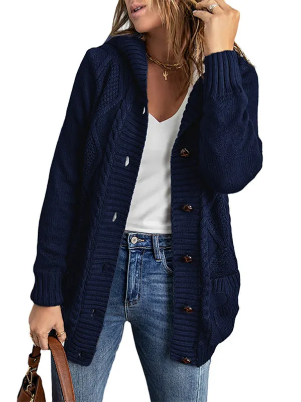 Hooded Mid-Length Jacket with Cable Knit | Faux Fur Cardigan