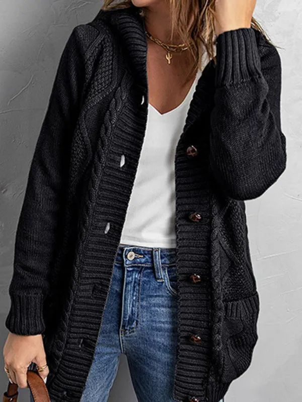 Hooded Mid-Length Jacket with Cable Knit | Faux Fur Cardigan