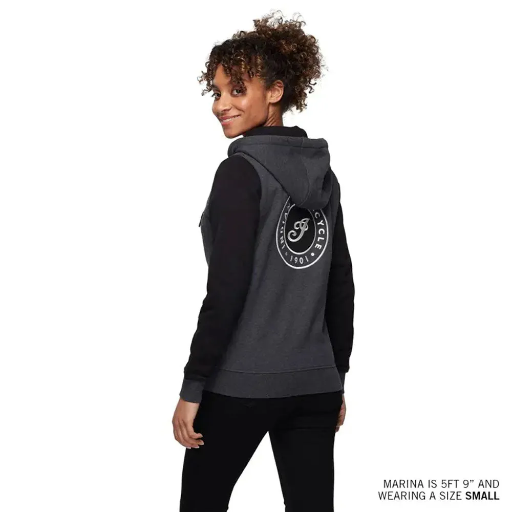 Indian Motorcycle  Womens Charcoal Black Contrast Hoodie Warm Comfy Grey Silver