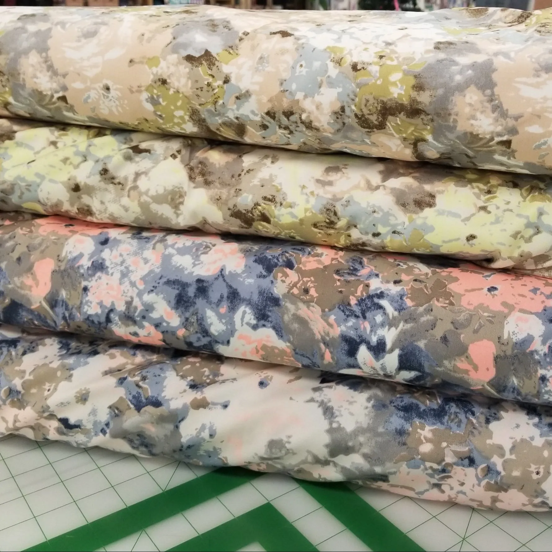 LA Designer Deadstock Watercolor Scattered Floral Matte Mustard and Pink Sateen Cotton Spandex Twill Woven-by the yard