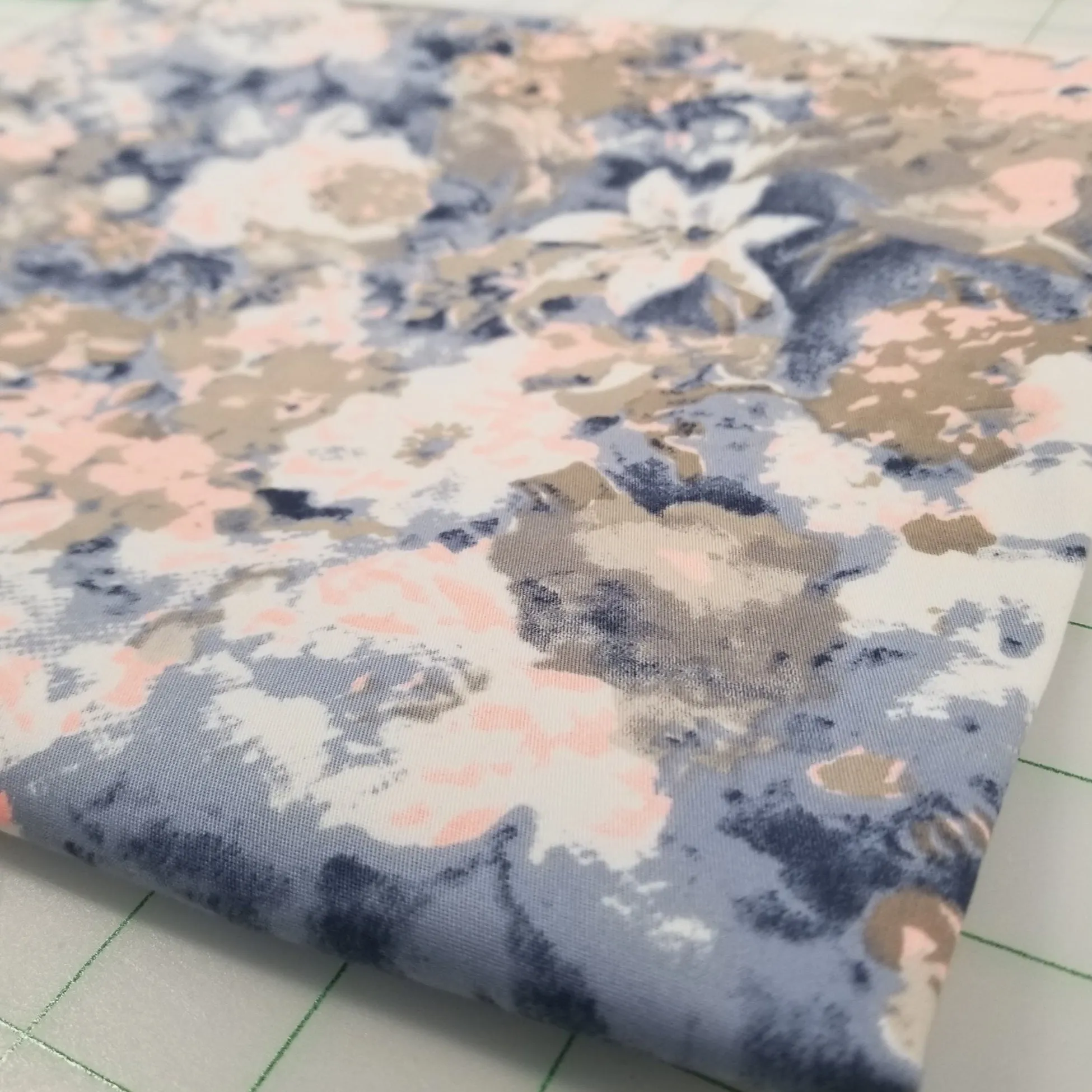 LA Designer Deadstock Watercolor Scattered Floral Pink and Blue Sateen Cotton Spandex Twill Woven-by the yard