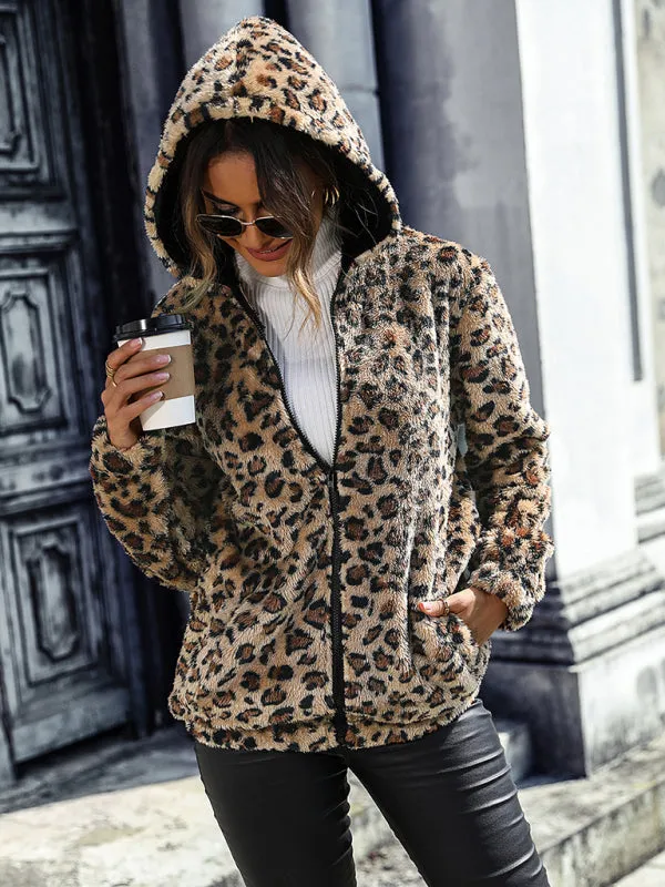 Leopard Luxe Jacket: Cozy Faux-Fur Hoodie for Winter Fashion