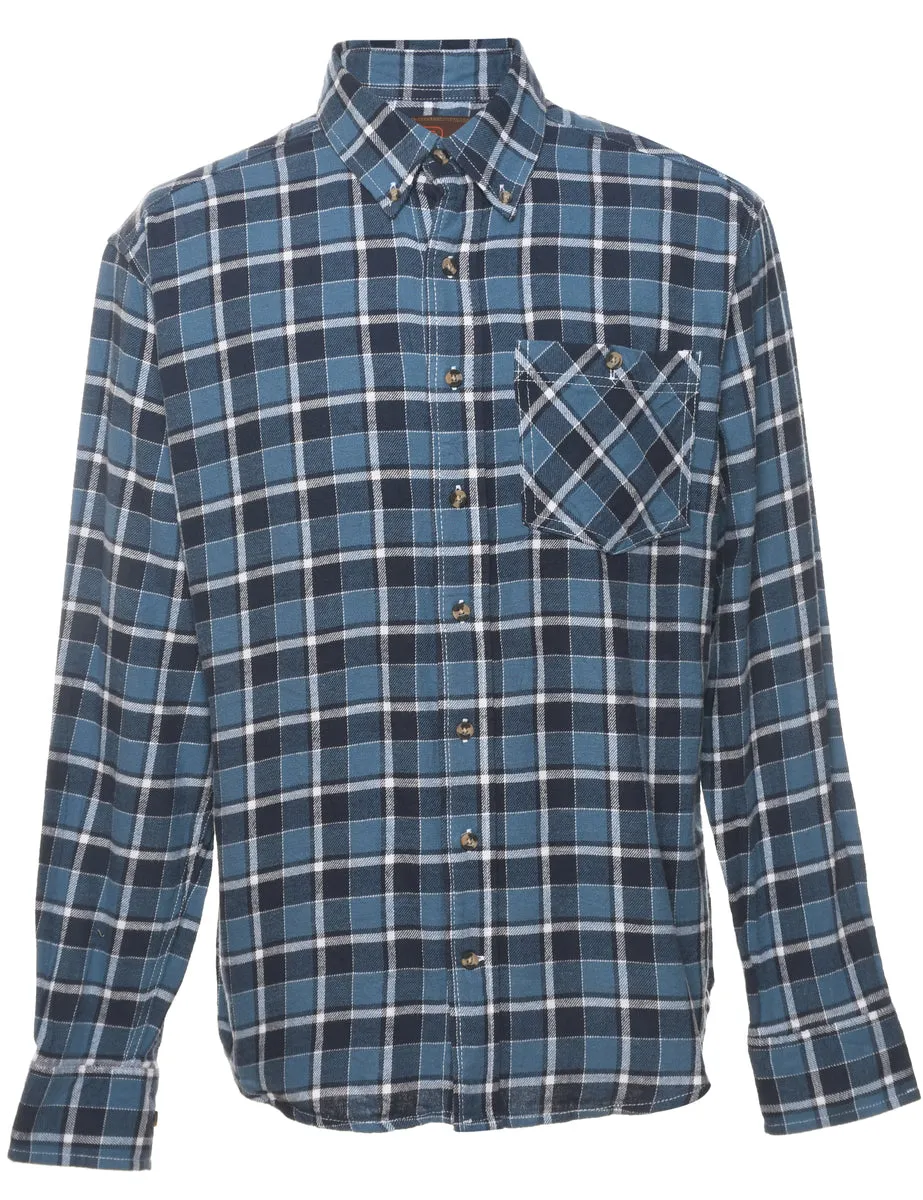 Long Sleeved Navy & Blue Flannel Checked Shirt - M