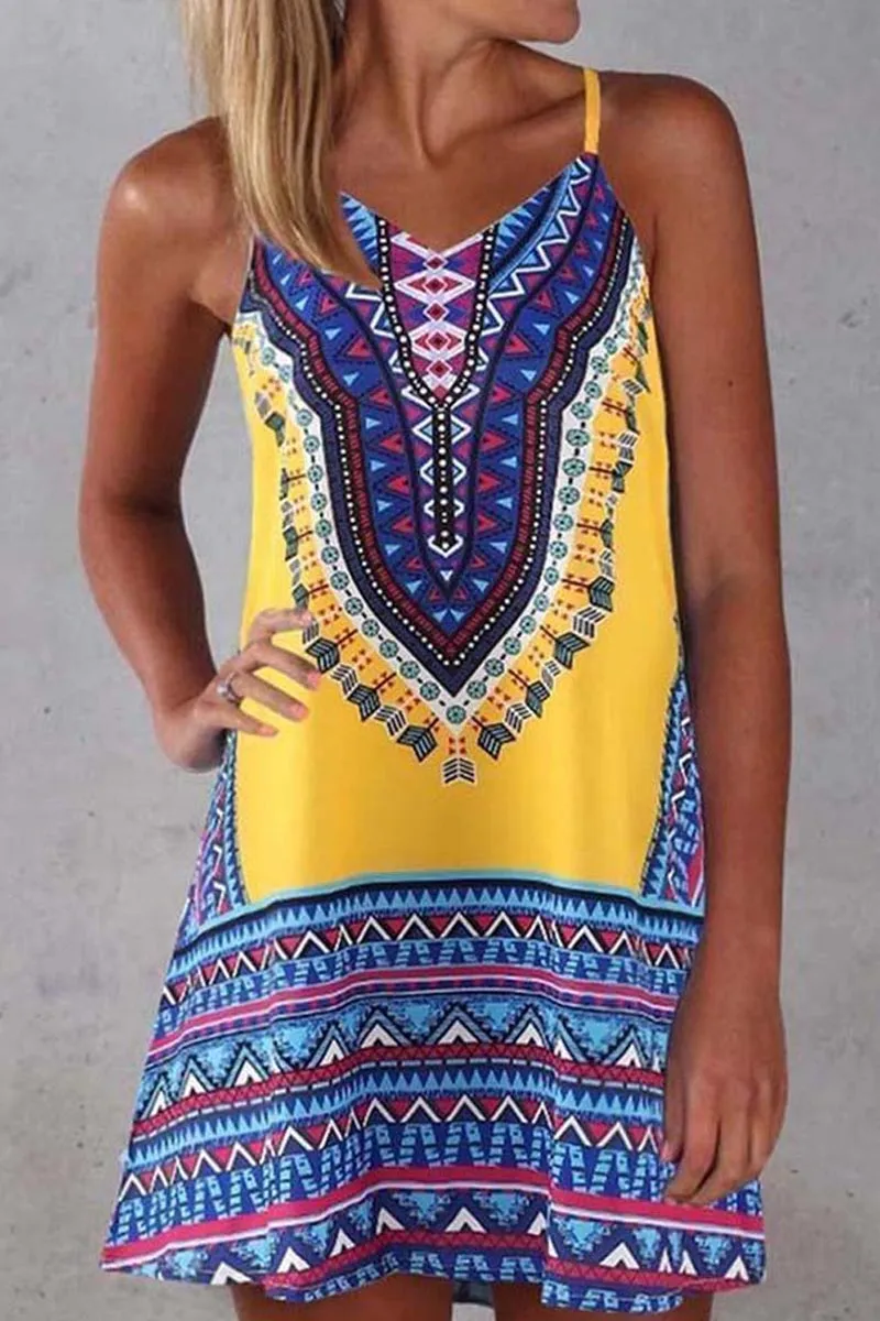 Long Strap Graceful Print Dress