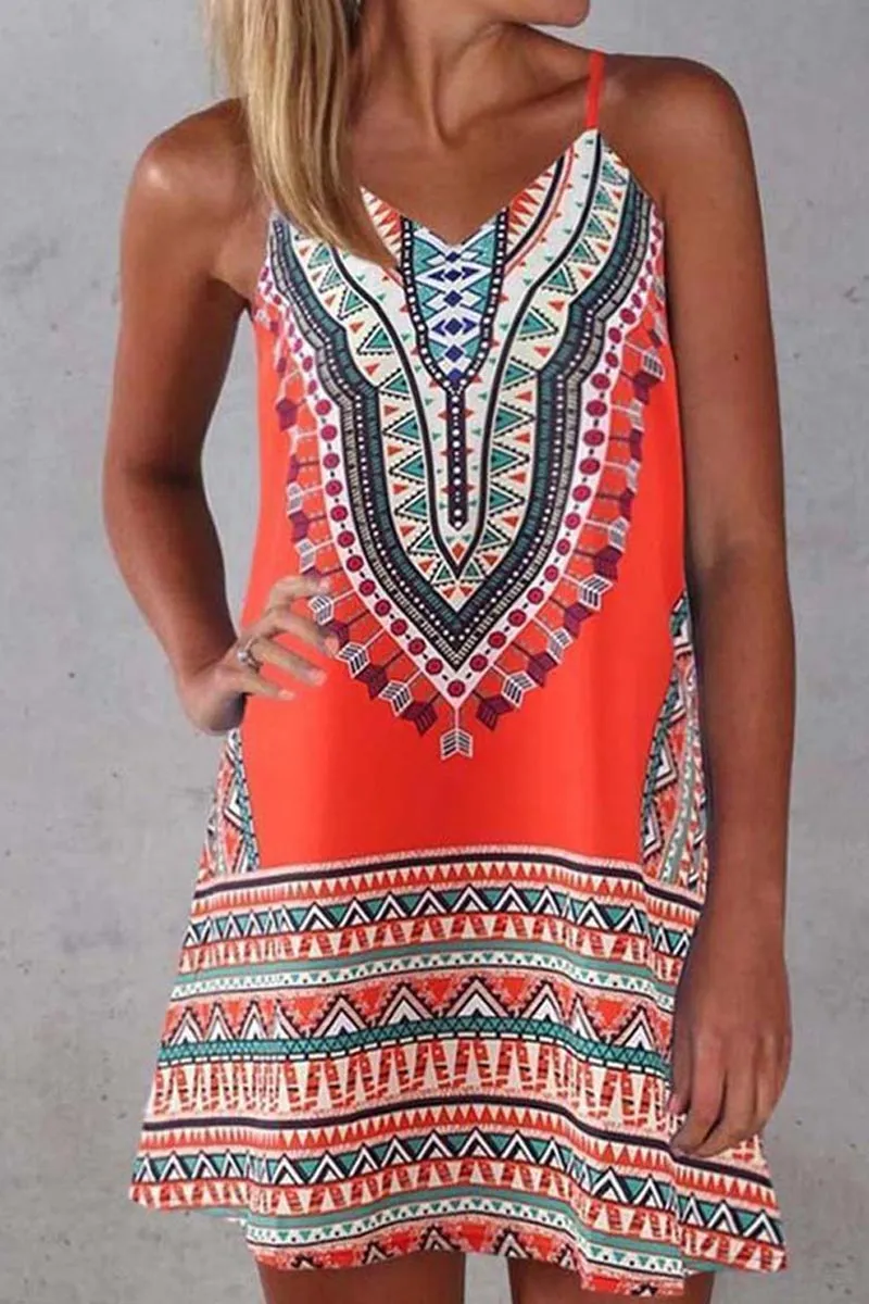 Long Strap Graceful Print Dress