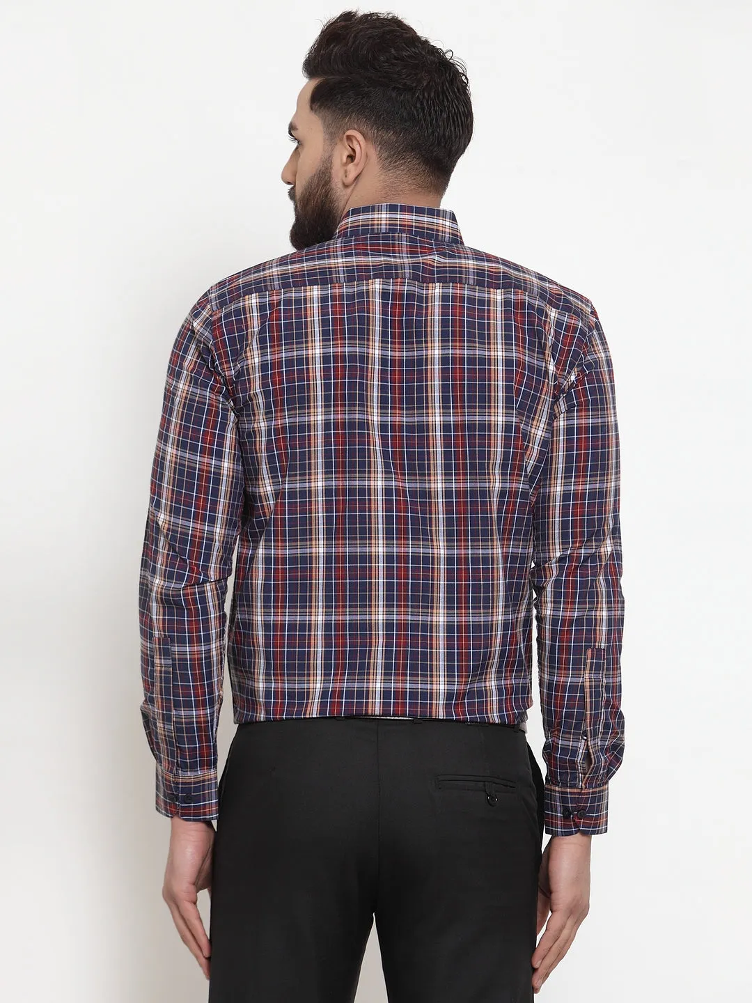 Men's Blue Cotton Checked Formal Shirts ( SF 741Blue ) - Jainish