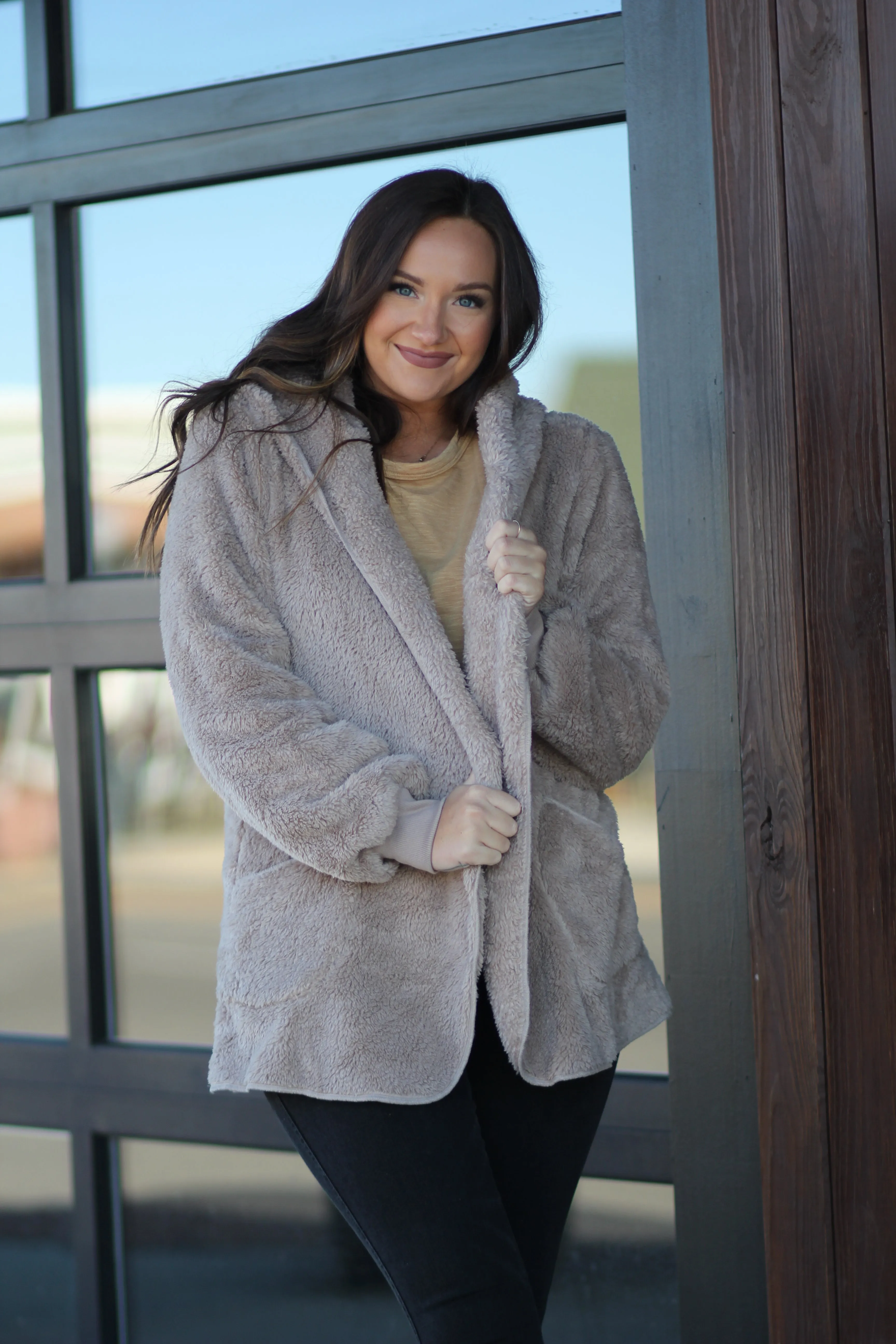 Mocha Faux Fur Oversized Hooded Jacket In Regular & Curvy