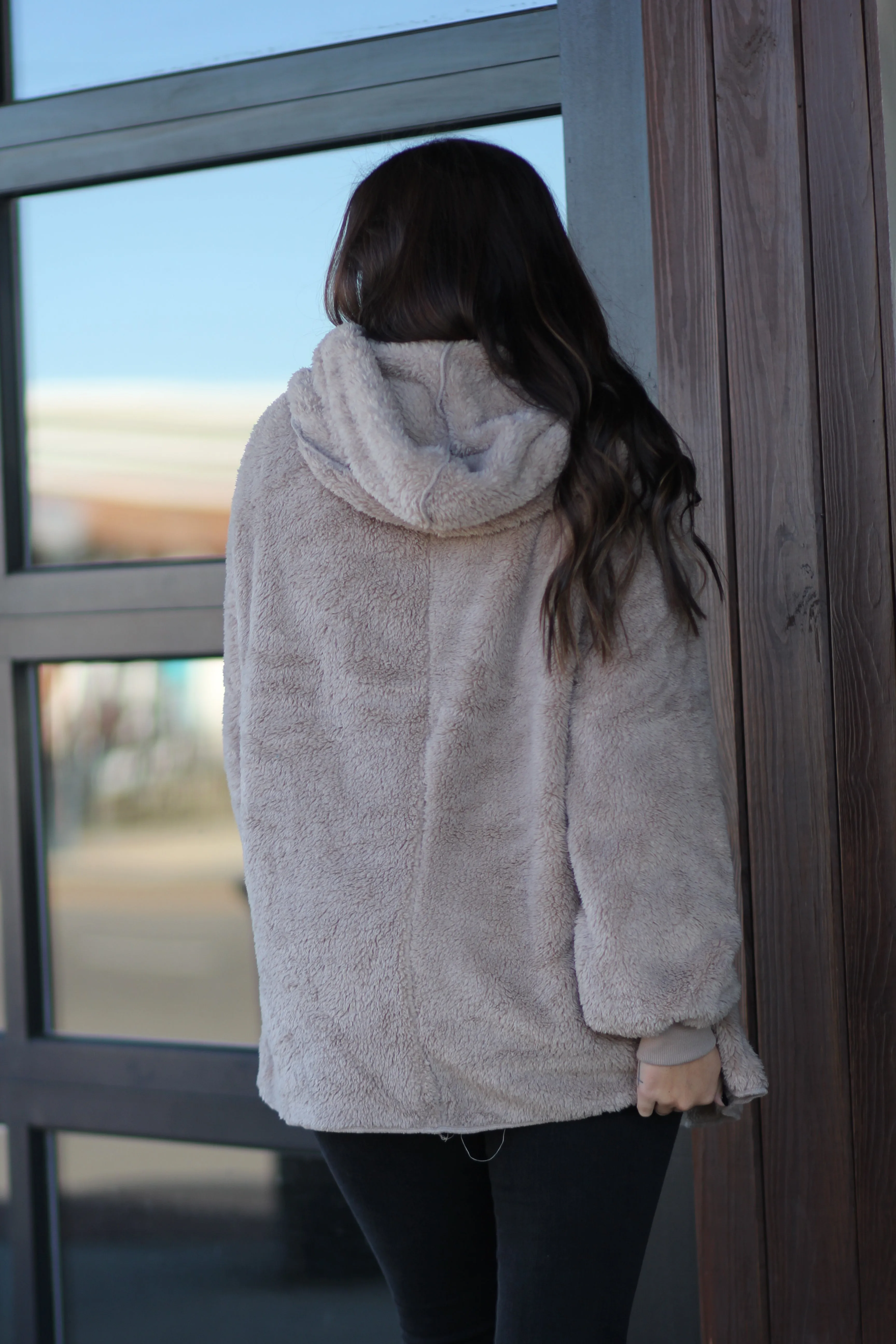 Mocha Faux Fur Oversized Hooded Jacket In Regular & Curvy